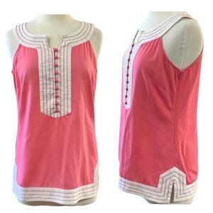 Lilly Pulitzer Size 8 Linen Blend Pink and White Sleeveless Tunic Yop